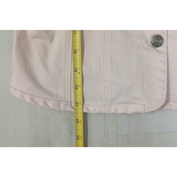 Pink Barbiecore Live A Little Cropped Jean Jacket Tailored Stretch Cotton Snap M - Picture 10 of 10
